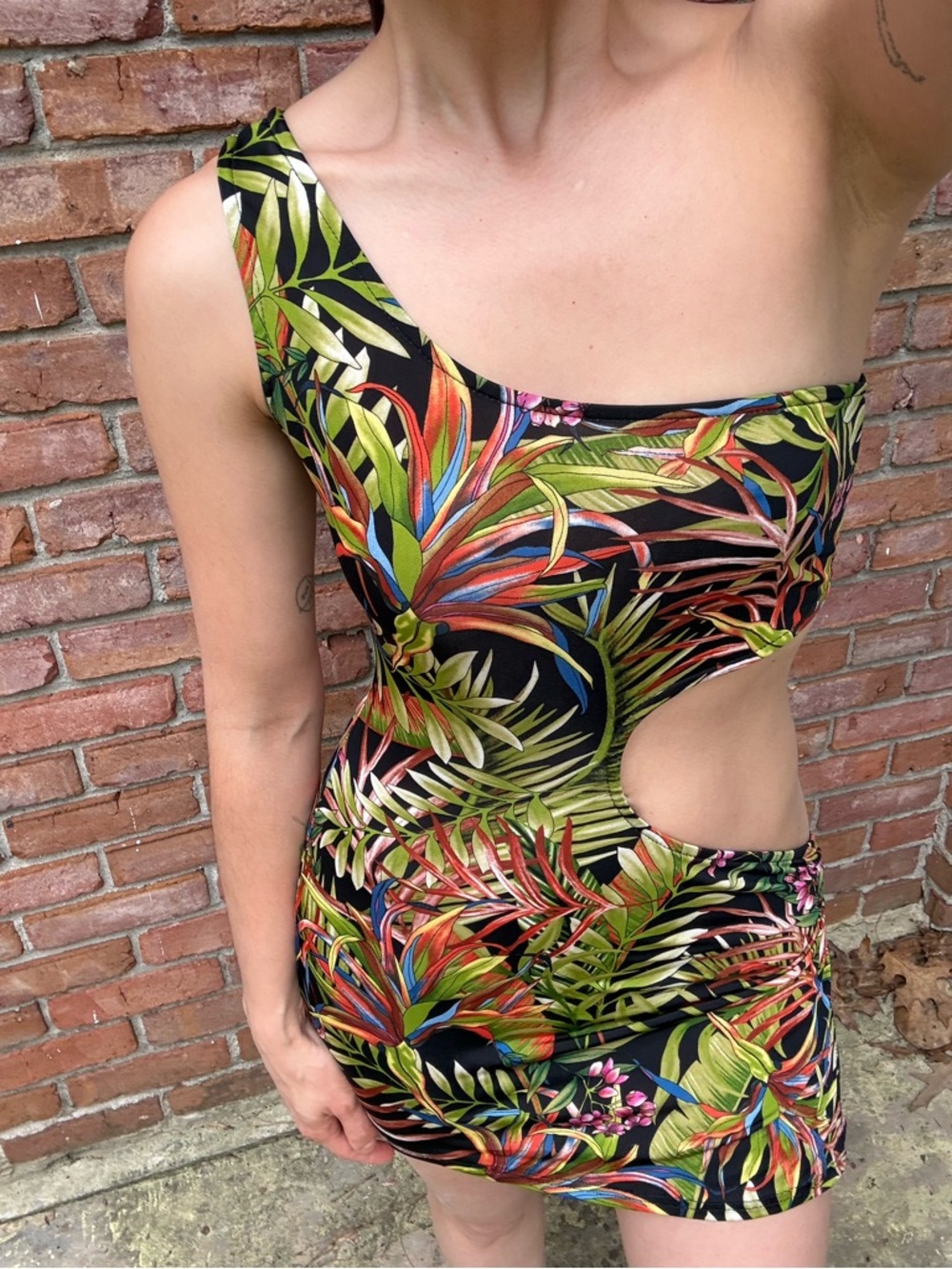 Tropical Cutout One-Shoulder Dress or long tank